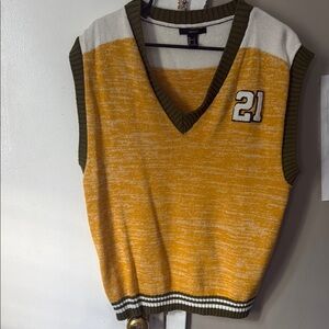 Yellow and White Sleeveless Sweater Vest